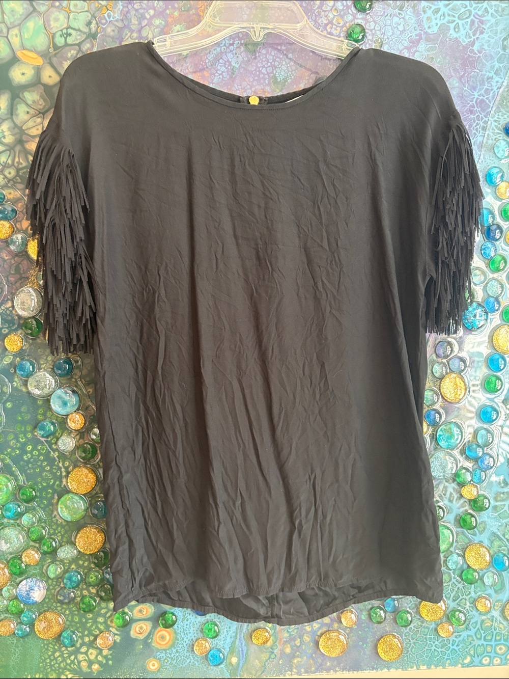 Marie Oliver Silk Ginny Fringed Sleeve Top